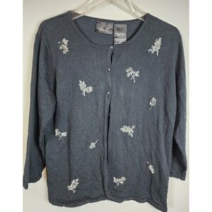 Kathie Lee Collection Black Embellished Cardigan Womens L Effortless Elegance‎